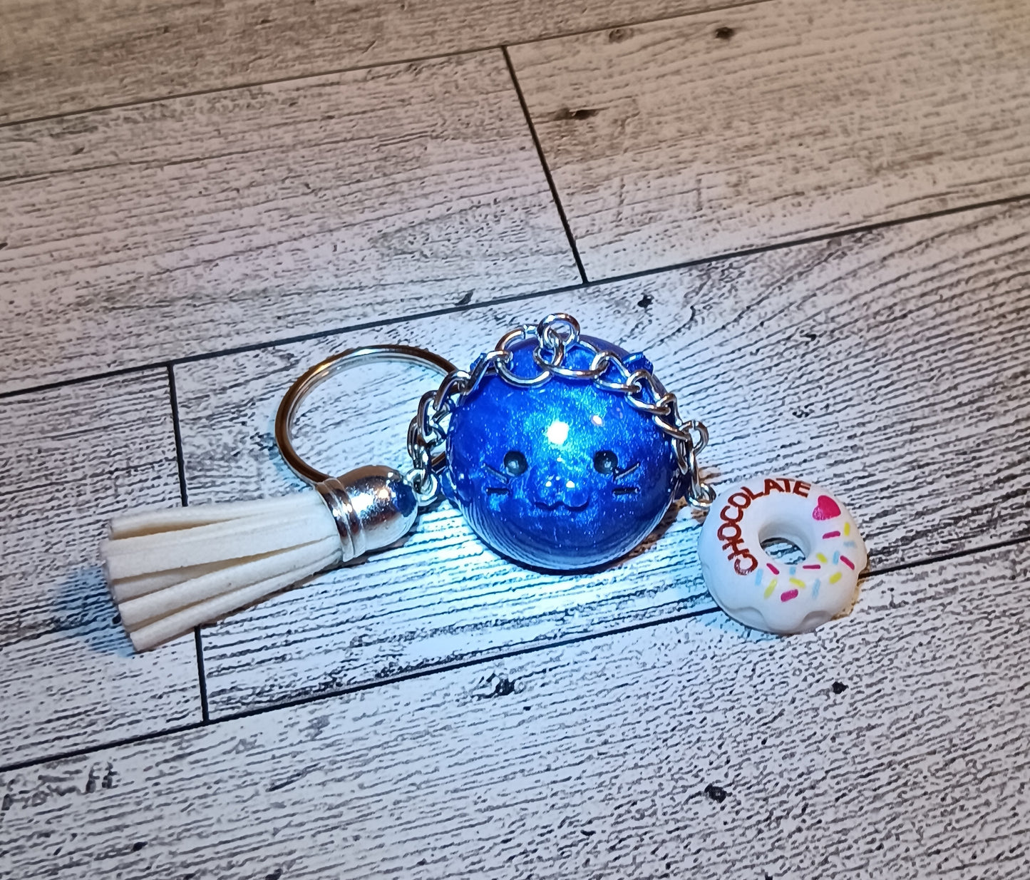 Blue Cat Donut Keychain
