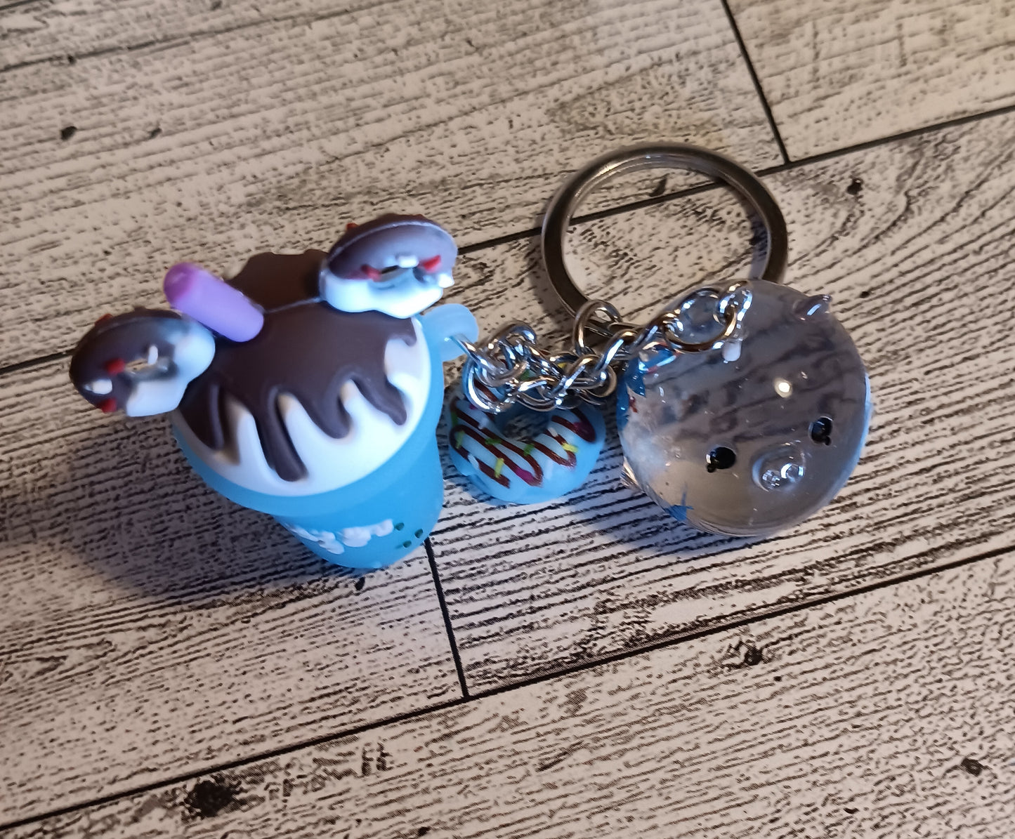 Clear Blue Flower Pig with Snacks Keychain