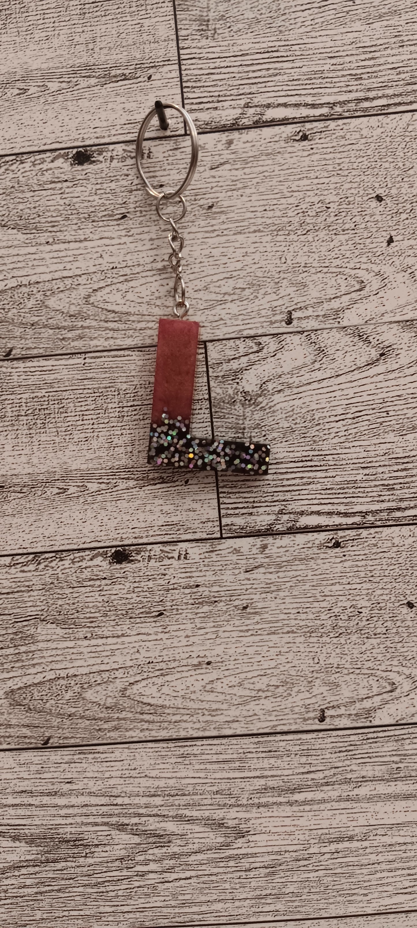 Rose Gold and Black L Keychain