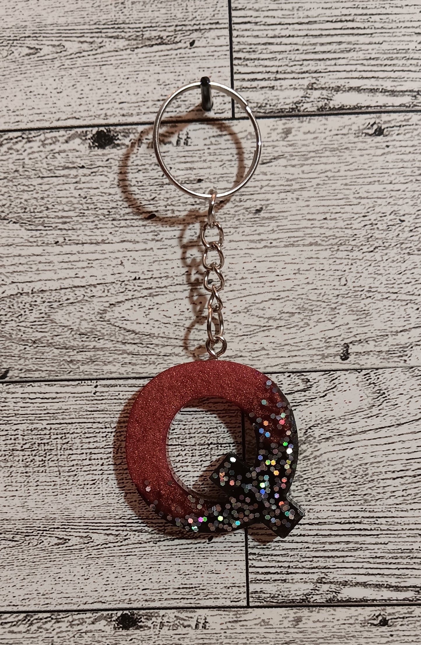 Rose Gold and Black Q Keychain