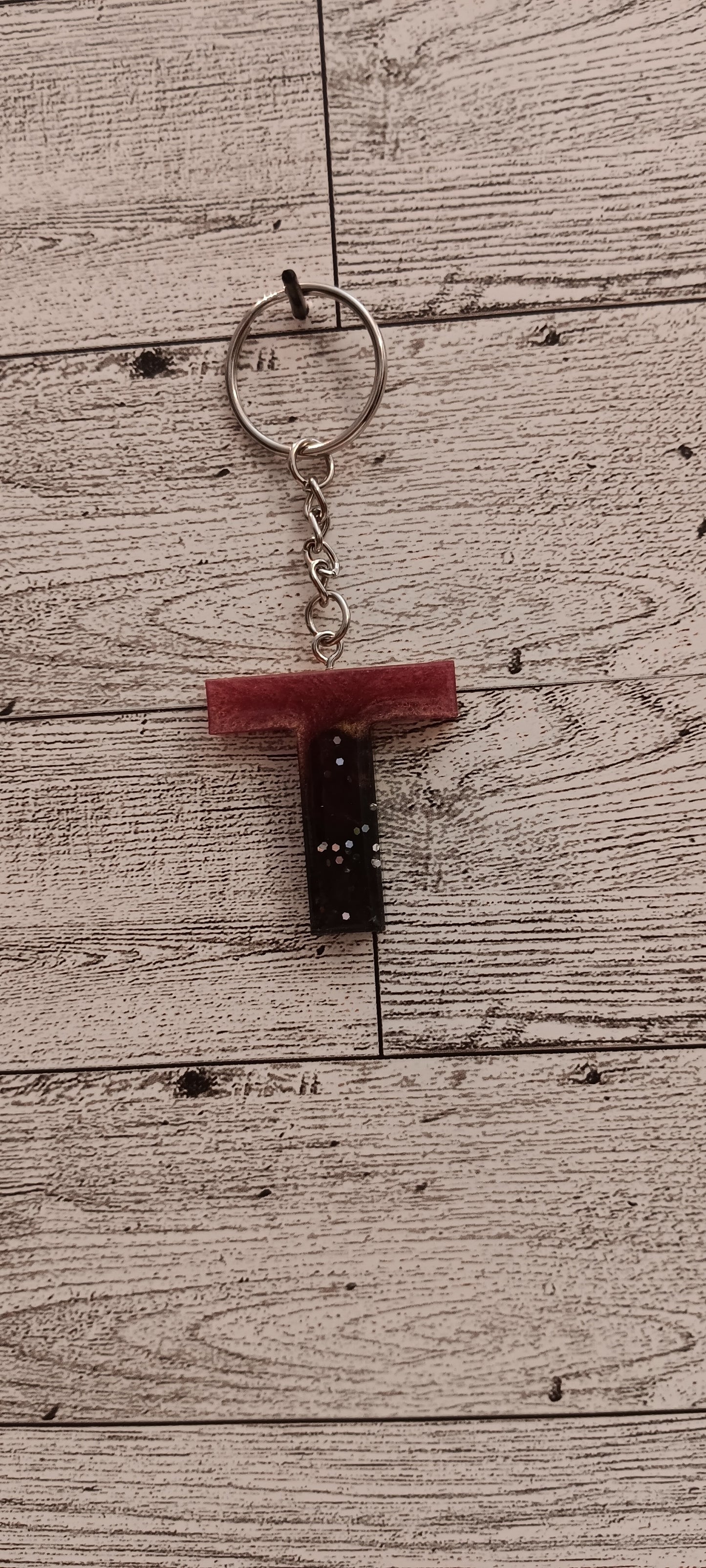 Rose Gold and Black T Keychain