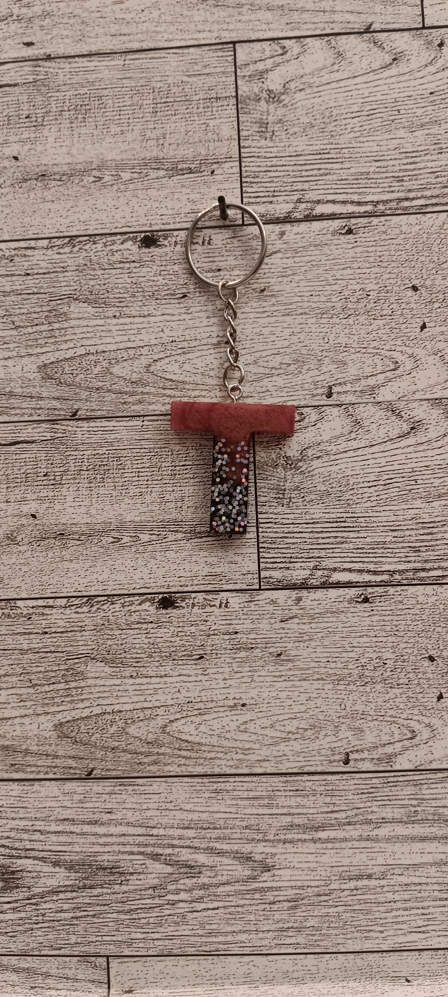 Rose Gold and Black T Keychain
