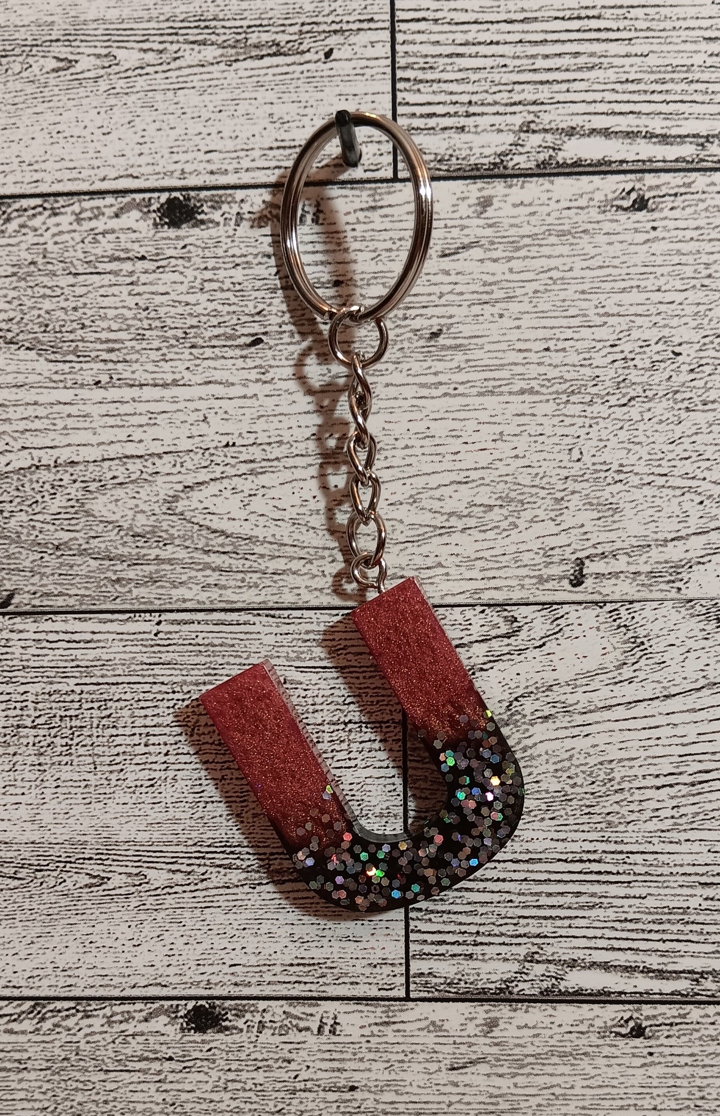 Rose Gold and Black U Keychain