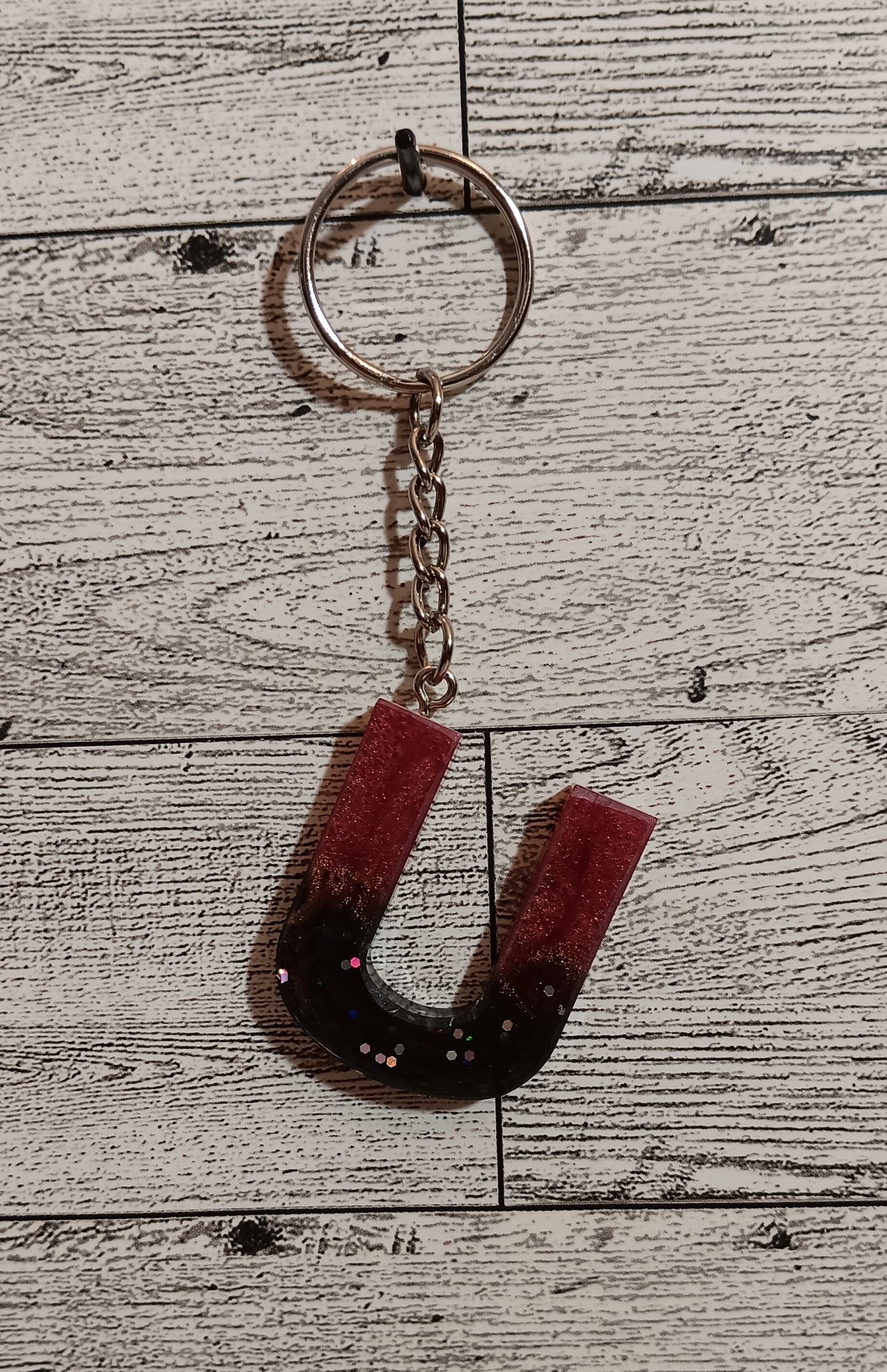 Rose Gold and Black U Keychain