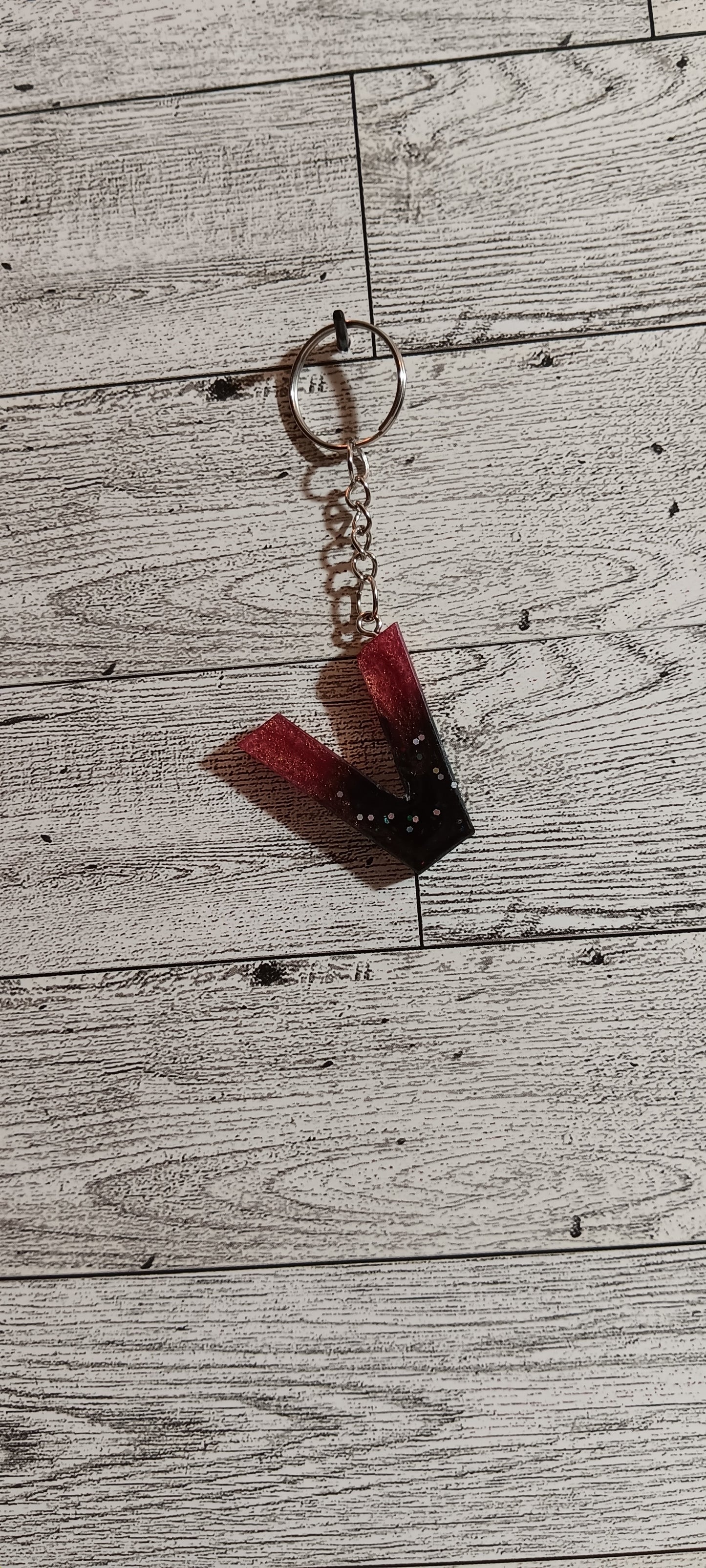 Rose Gold and Black V Keychain