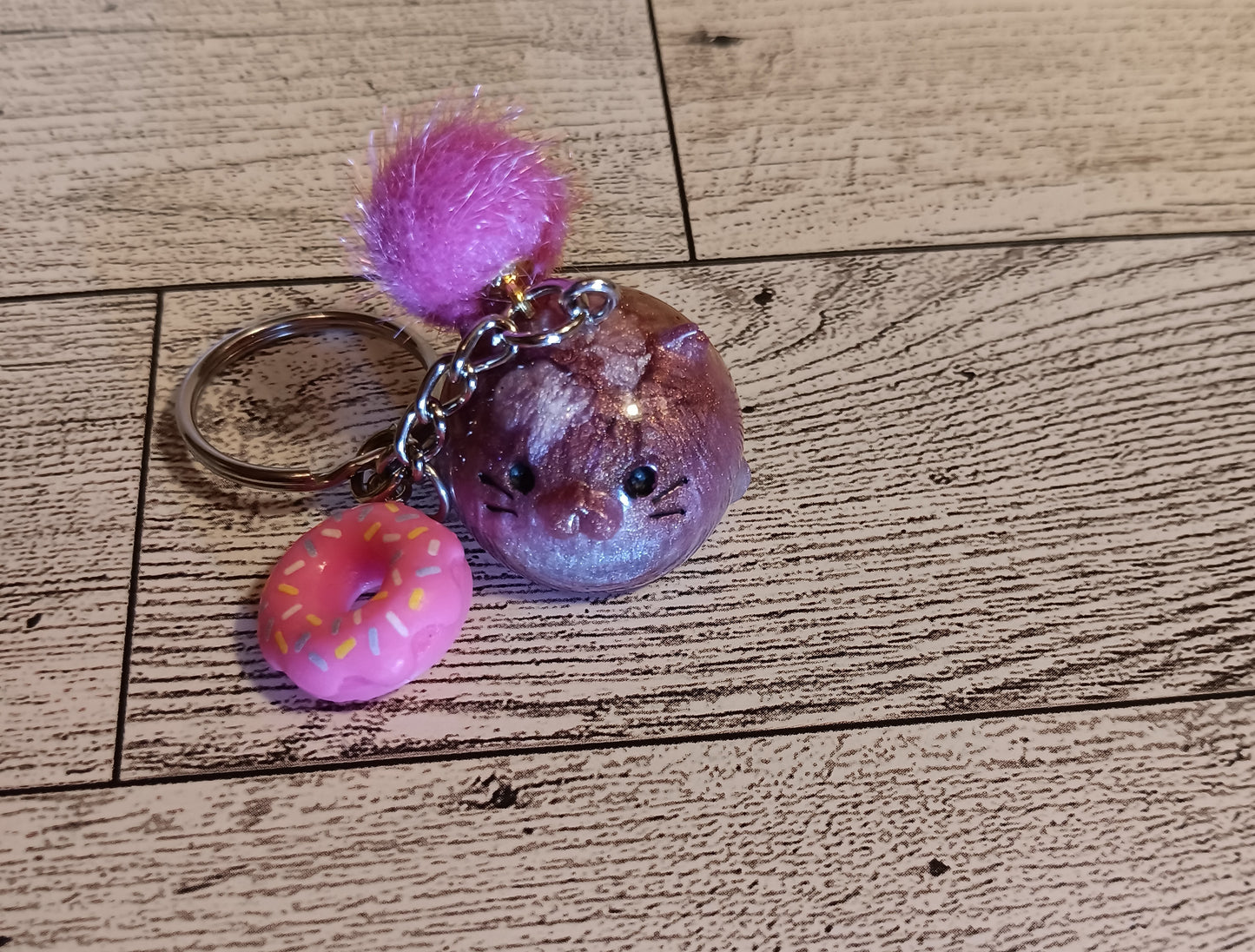 Rosey Silver Cat Keychain