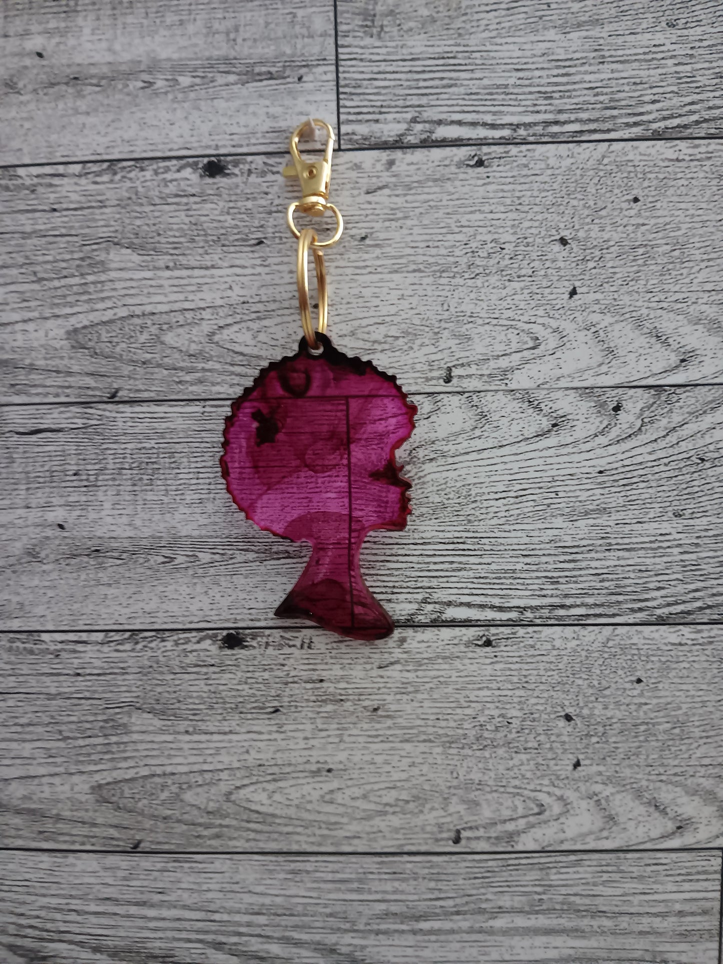 Transparent Pink and Black Afro Keychain