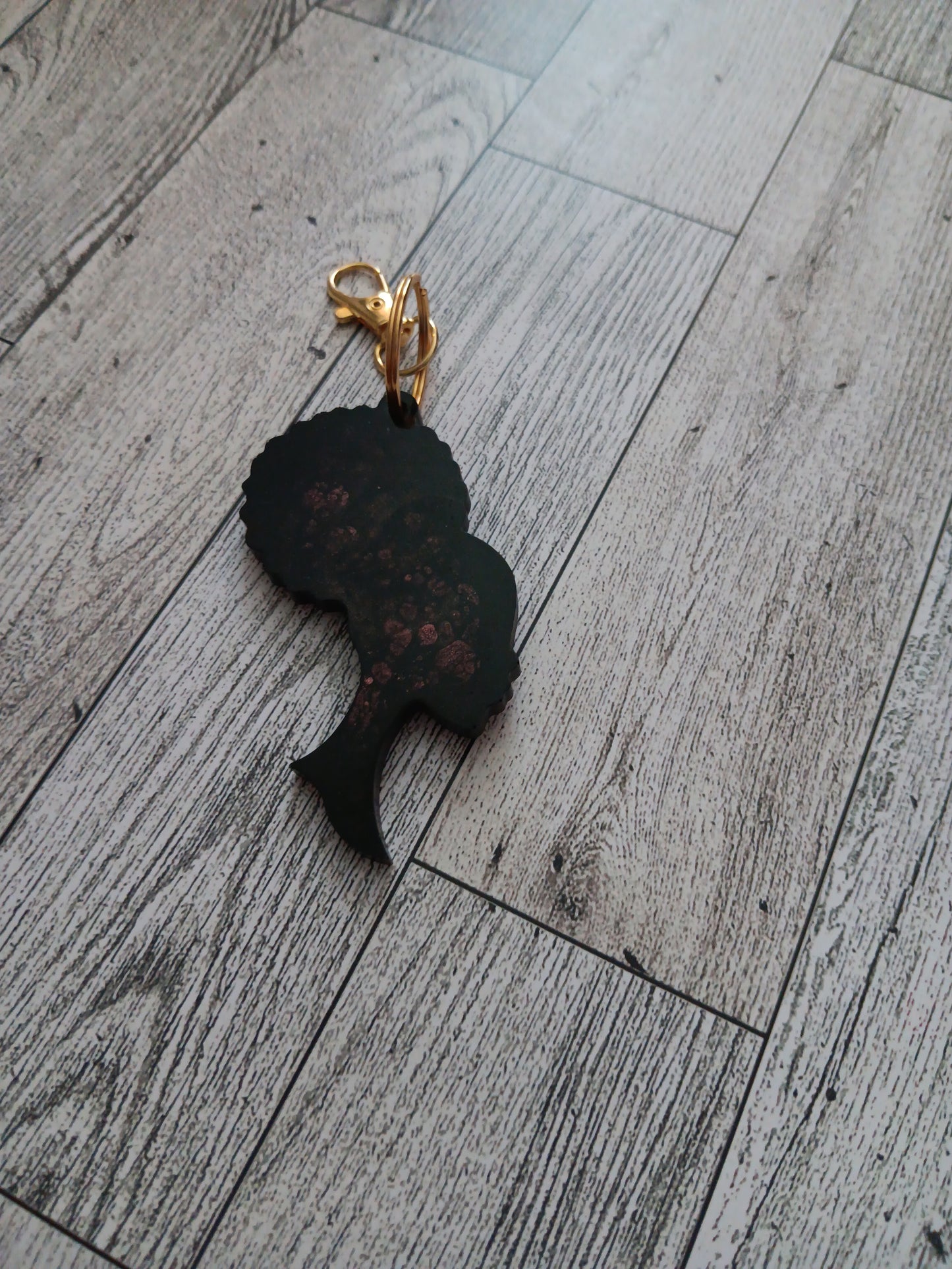 Black and Gold Afro Ponytail Keychain