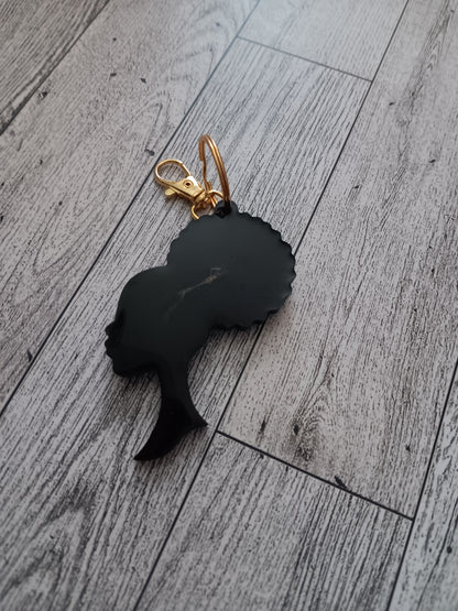 Black and Gold Afro Ponytail Keychain