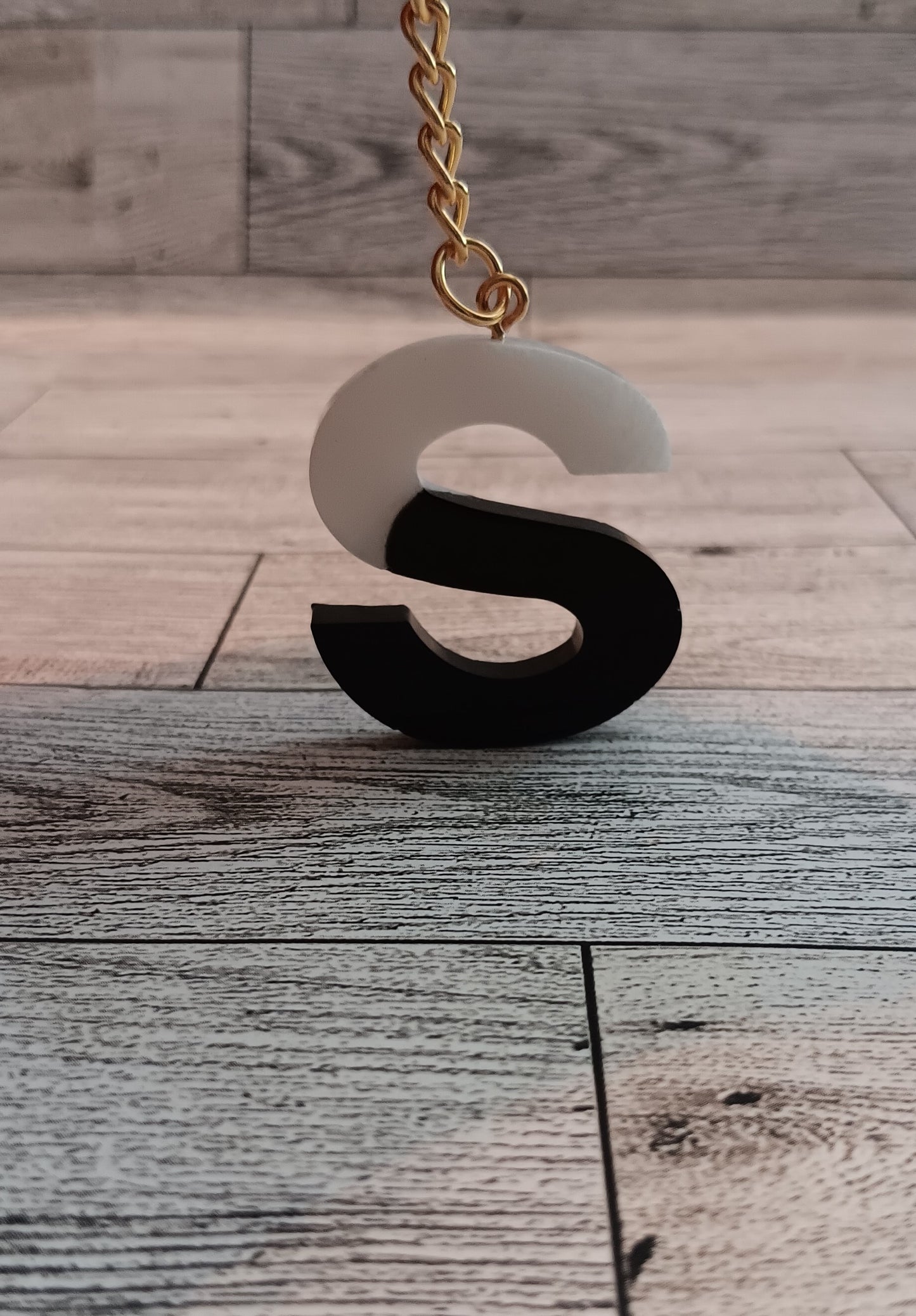 Black and White S Keychain