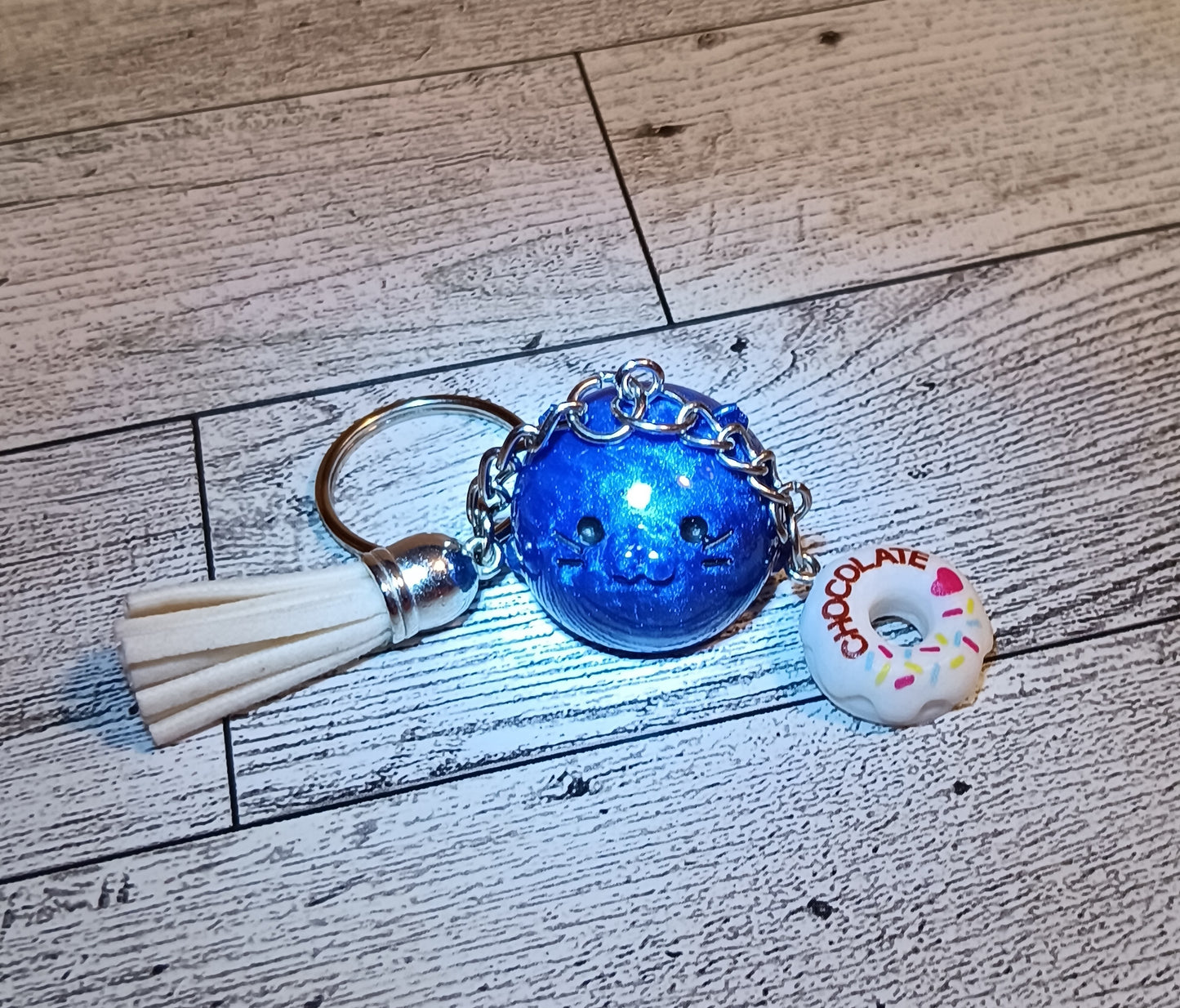 Blue Cat Donut Keychain