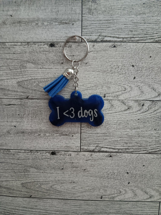 Blue I Love Dogs Keychain