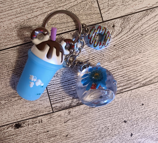 Clear Blue Flower Pig with Snacks Keychain