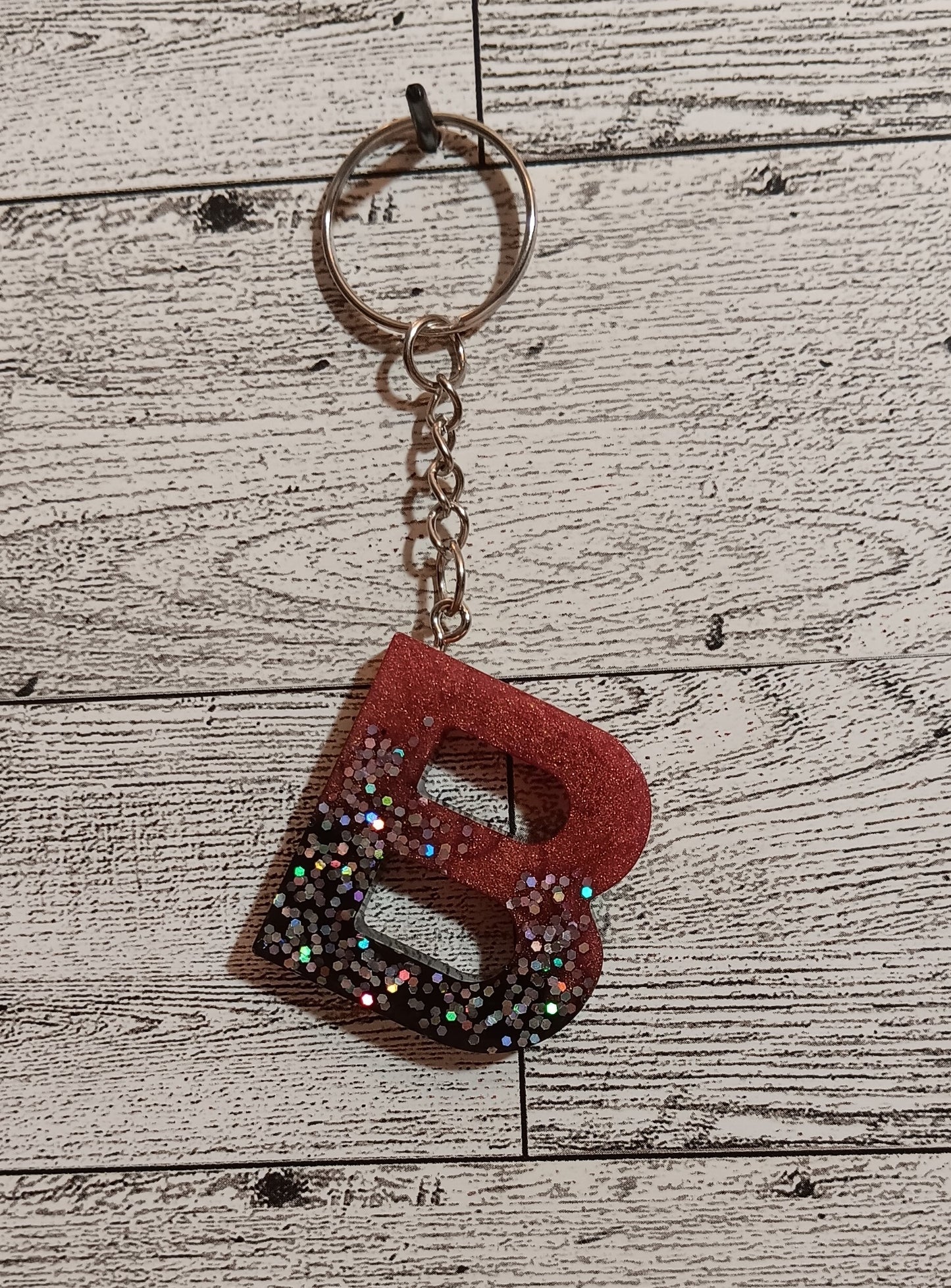 Rose Gold and Black B Keychain