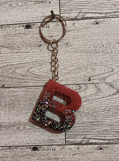 Rose Gold and Black B Keychain