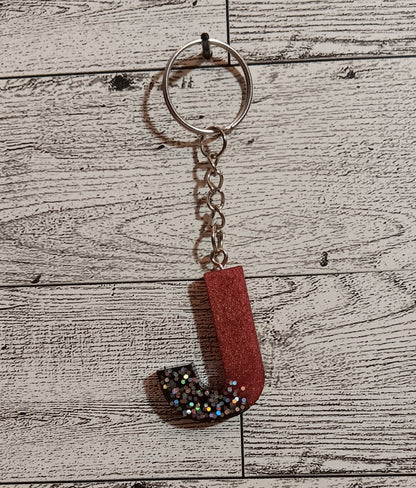 Rose Gold and Black J Keychain