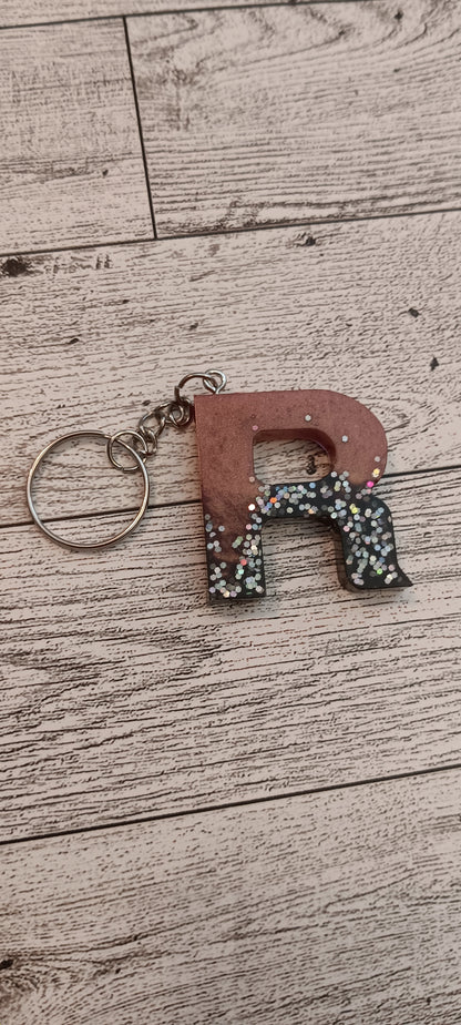 Rose Gold and Black R Keychain