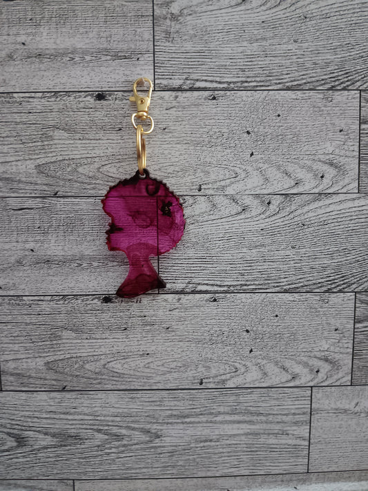 Transparent Pink and Black Afro Keychain